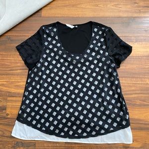 XL NY Collection Black and White Plaid Top